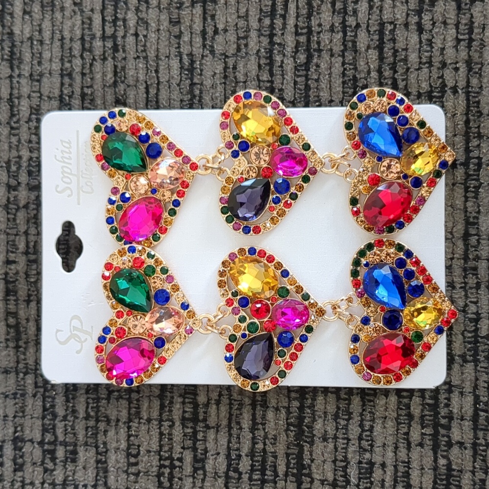 Rhinestone Embellished Triple Heart Dangle Earrings